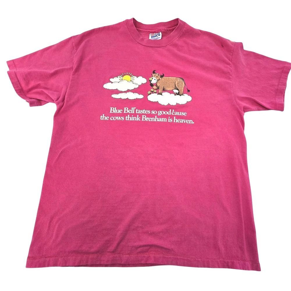 Vintage 90s Blue Bell Ice Cream Tee Men's L Pink Hanes Beefy-T USA Single Stitch